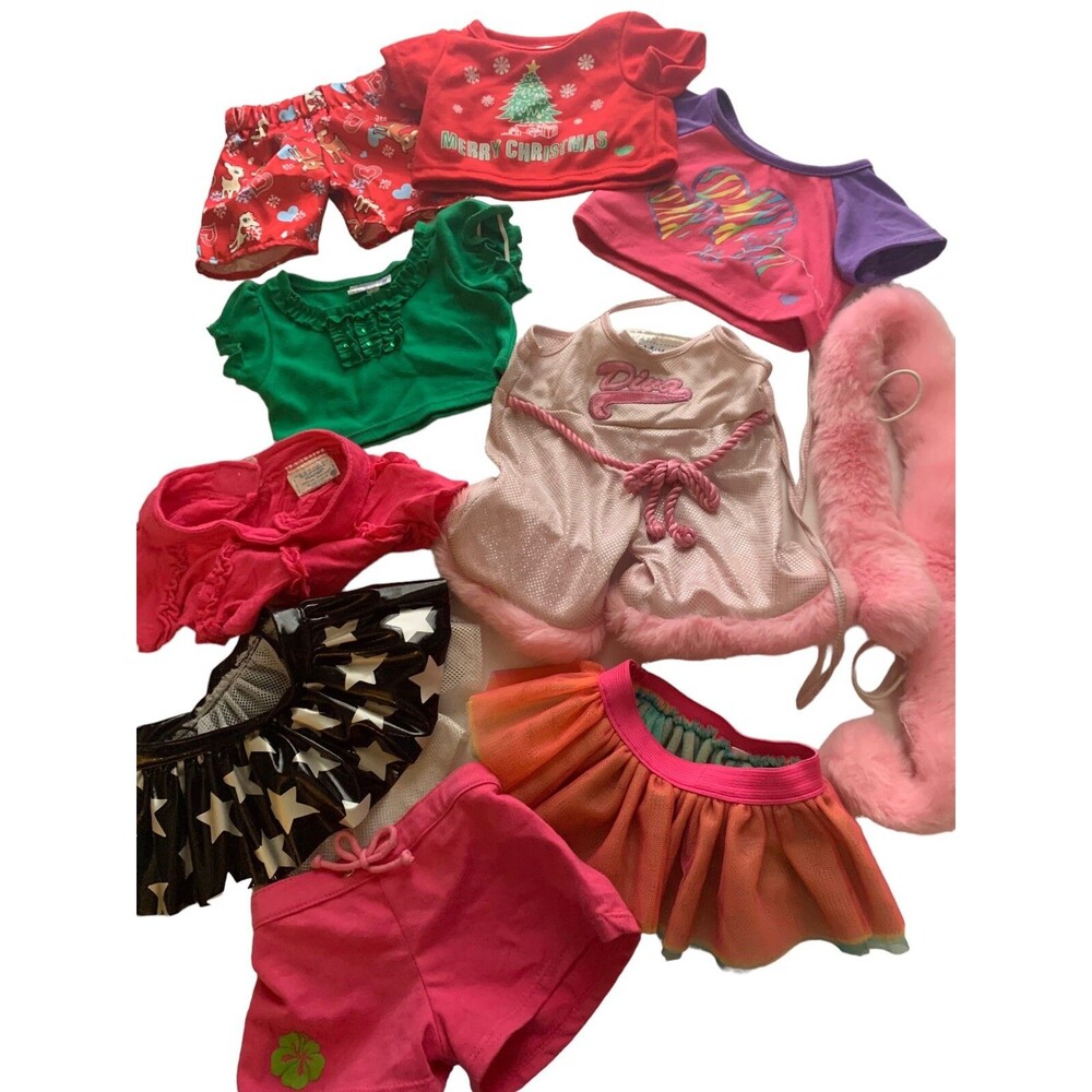 Build A Bear Clothes Lot 3 Skirts 2 Shorts 3 T-Shirts Jumpsuit & Pink Boa Lot#2